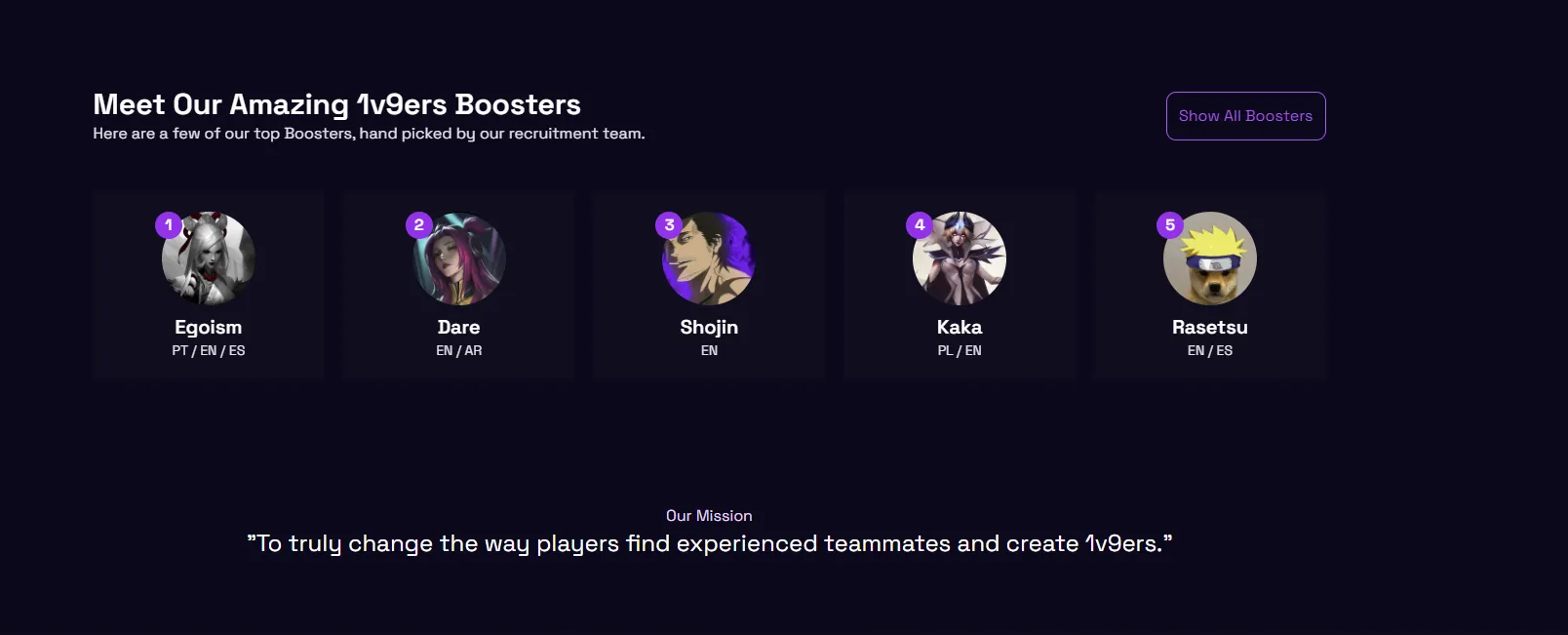 Rank 1 Teammate/Booster at Multiple Platforms